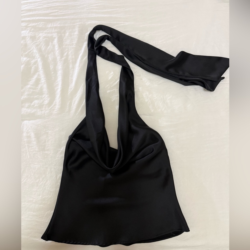 Elegant Black Satin Halter Top